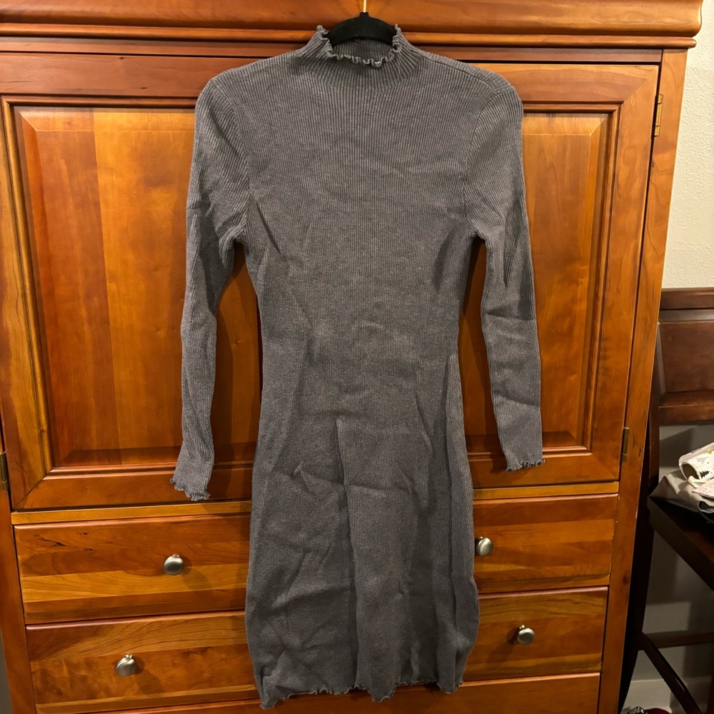 Pink Martini Bodycon Grey Ruffled Edge Knit Dress